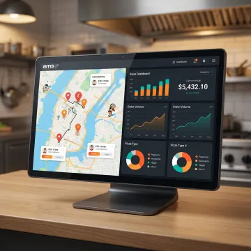 Pizza POS dashboard showing delivery orders and sales analytics