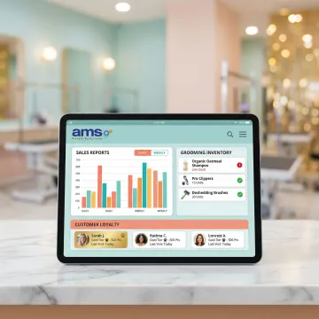POS software dashboard displaying pet grooming business sales and inventory data