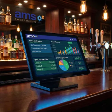 Bar POS software interface showing order management and sales dashboard