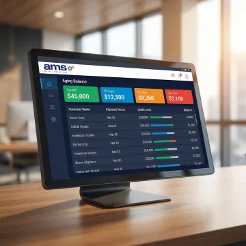 POS software screen showing accounts receivable dashboard with customer credit limits and aging report