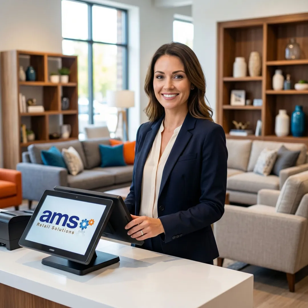 Furniture retailer using NCR Counterpoint POS software to manage inventory and process a sale