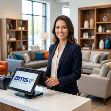 Furniture retailer using NCR Counterpoint POS software to manage inventory and process a sale