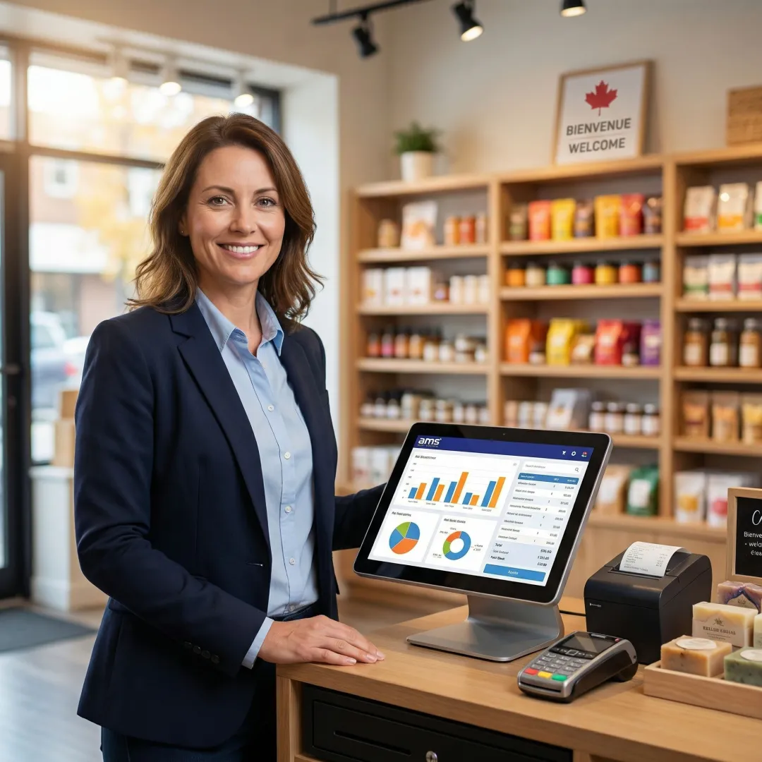 Small business retailer using NCR Counterpoint POS system to manage inventory and checkout