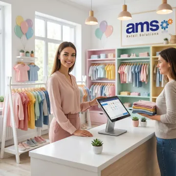 Children's boutique store with POS system at checkout counter