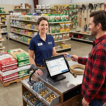 Farm supply store POS system at checkout