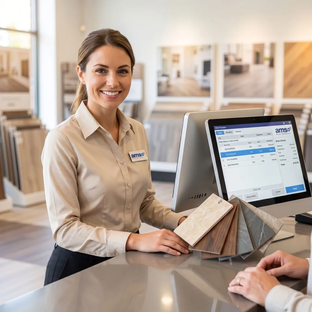 Retail POS software in a flooring showroom