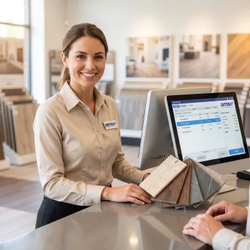 Retail POS software in a flooring showroom