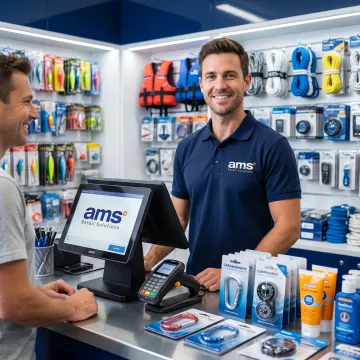 Marine supply store POS system at checkout