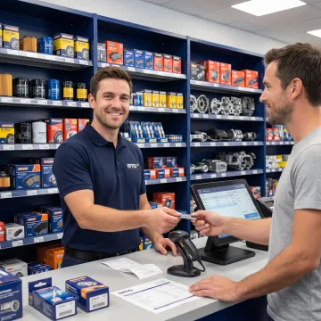 Auto parts store POS system at checkout