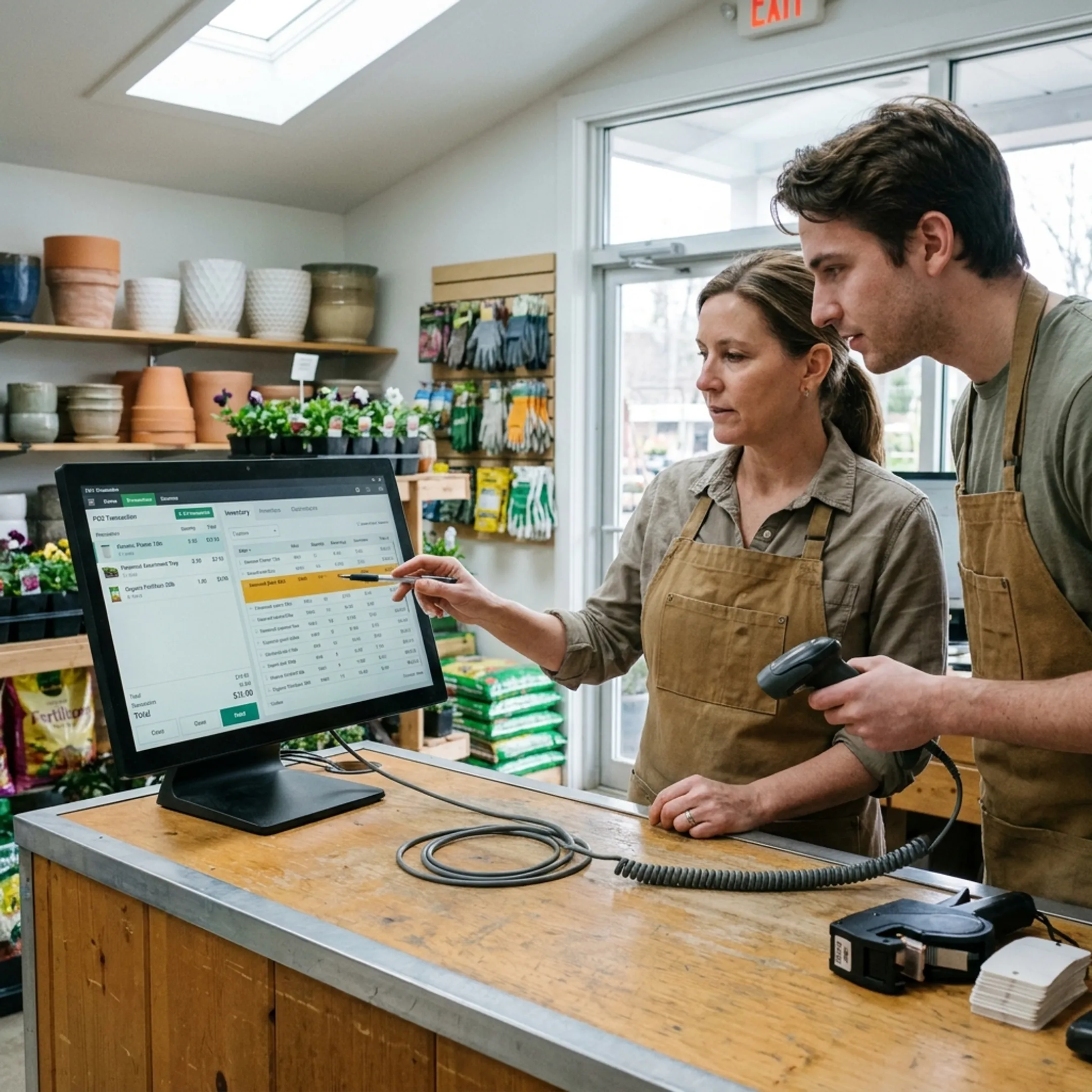 Retail team reviewing integrated POS and inventory management software