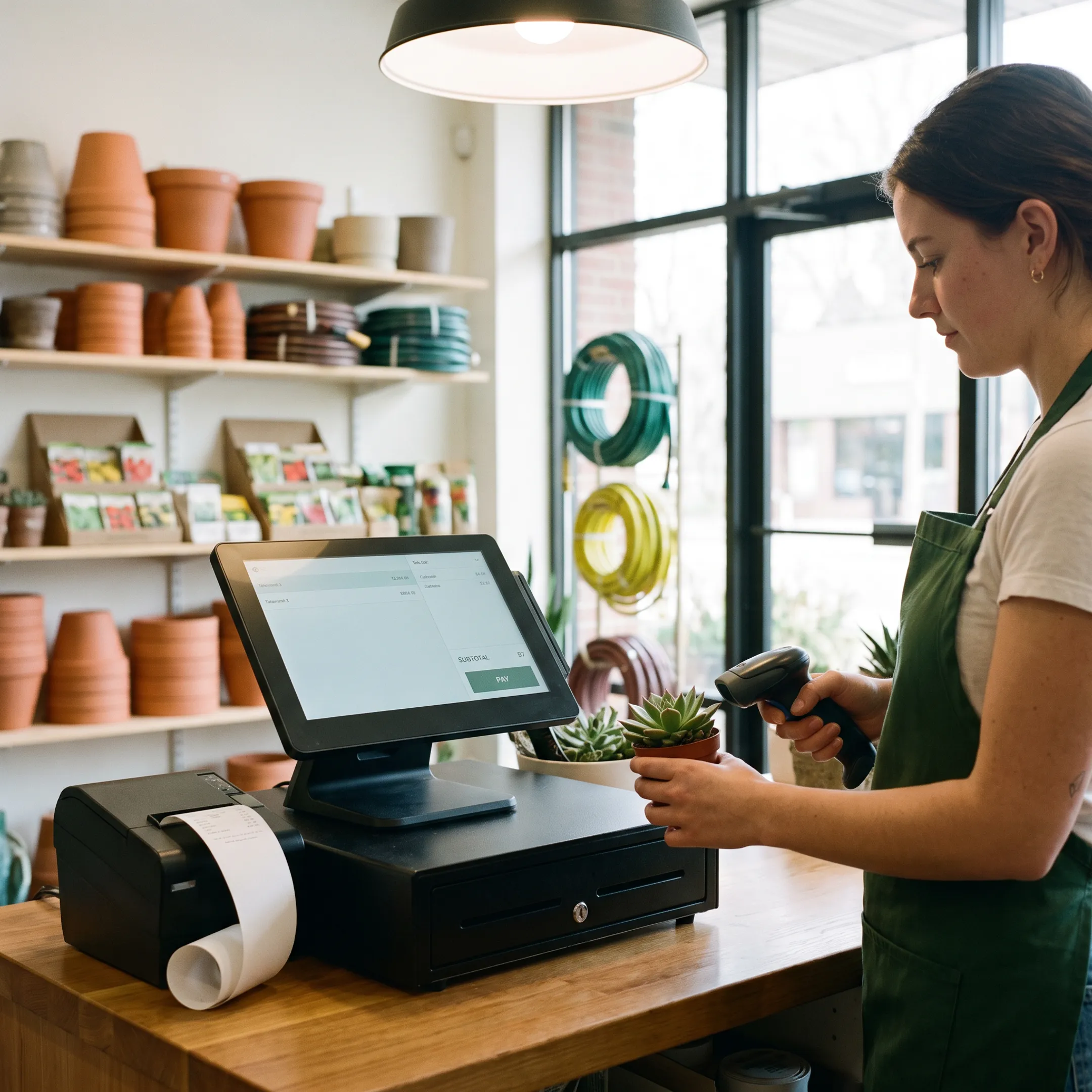 Retail associate using a POS system at a specialty store checkout