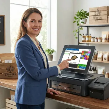 Specialty retail store owner reviewing sales data on a POS software dashboard
