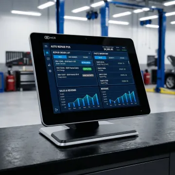 Auto shop POS software dashboard showing repair orders and inventory analytics
