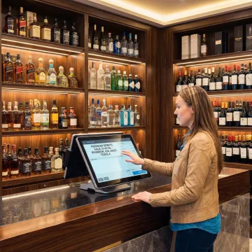 Liquor store POS software on a touchscreen checkout counter