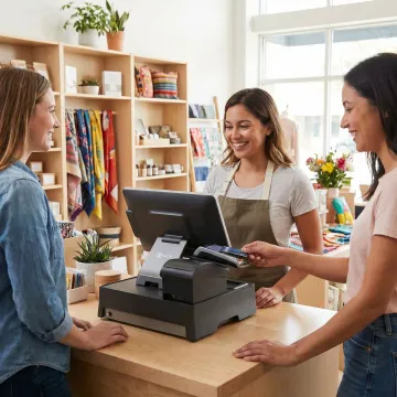 Retail POS system on a small business store counter in Canada