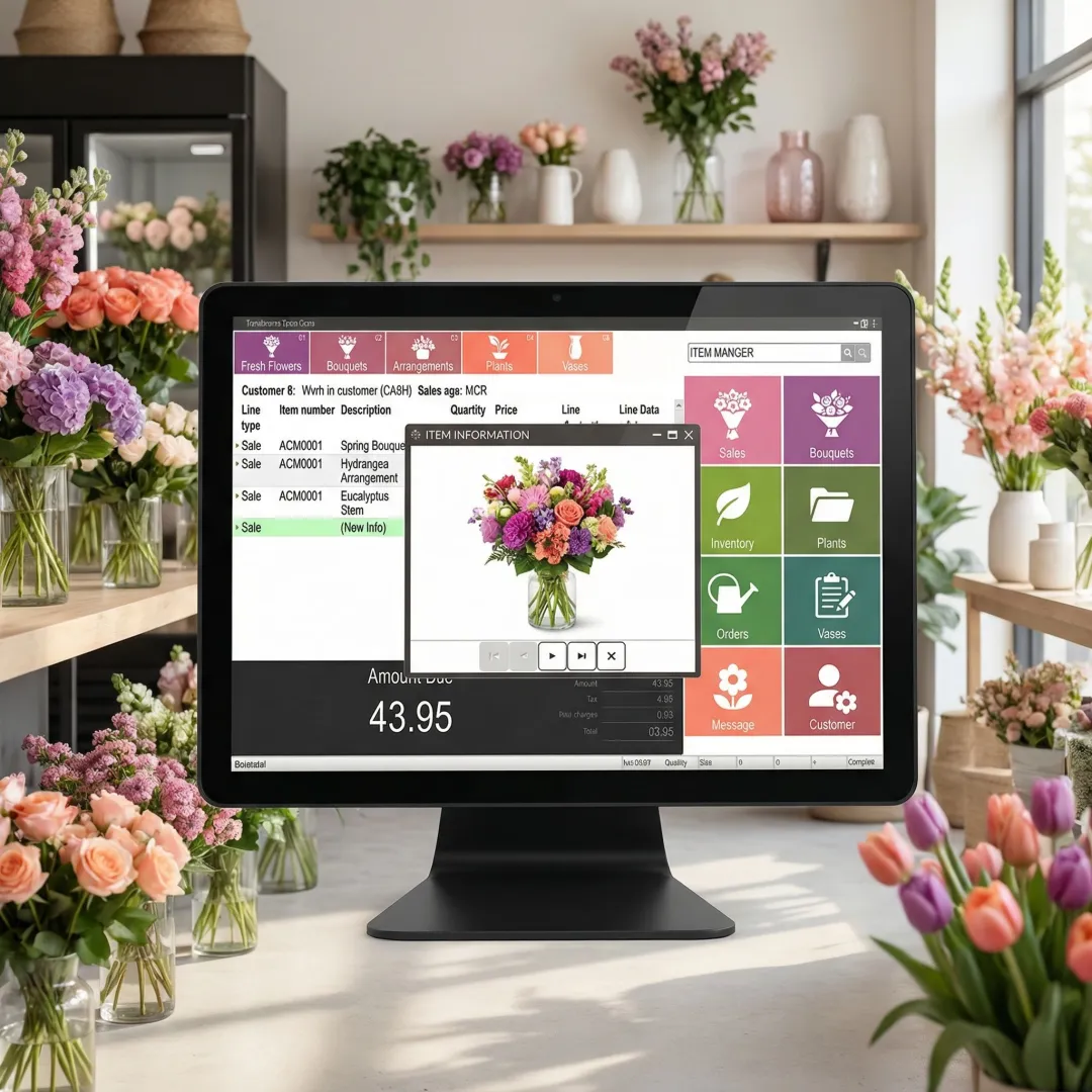Flower shop POS software dashboard showing inventory and sales data