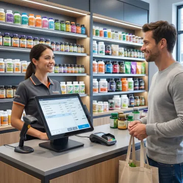 Supplement store POS system at checkout