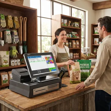 Agricultural supply store POS system at checkout