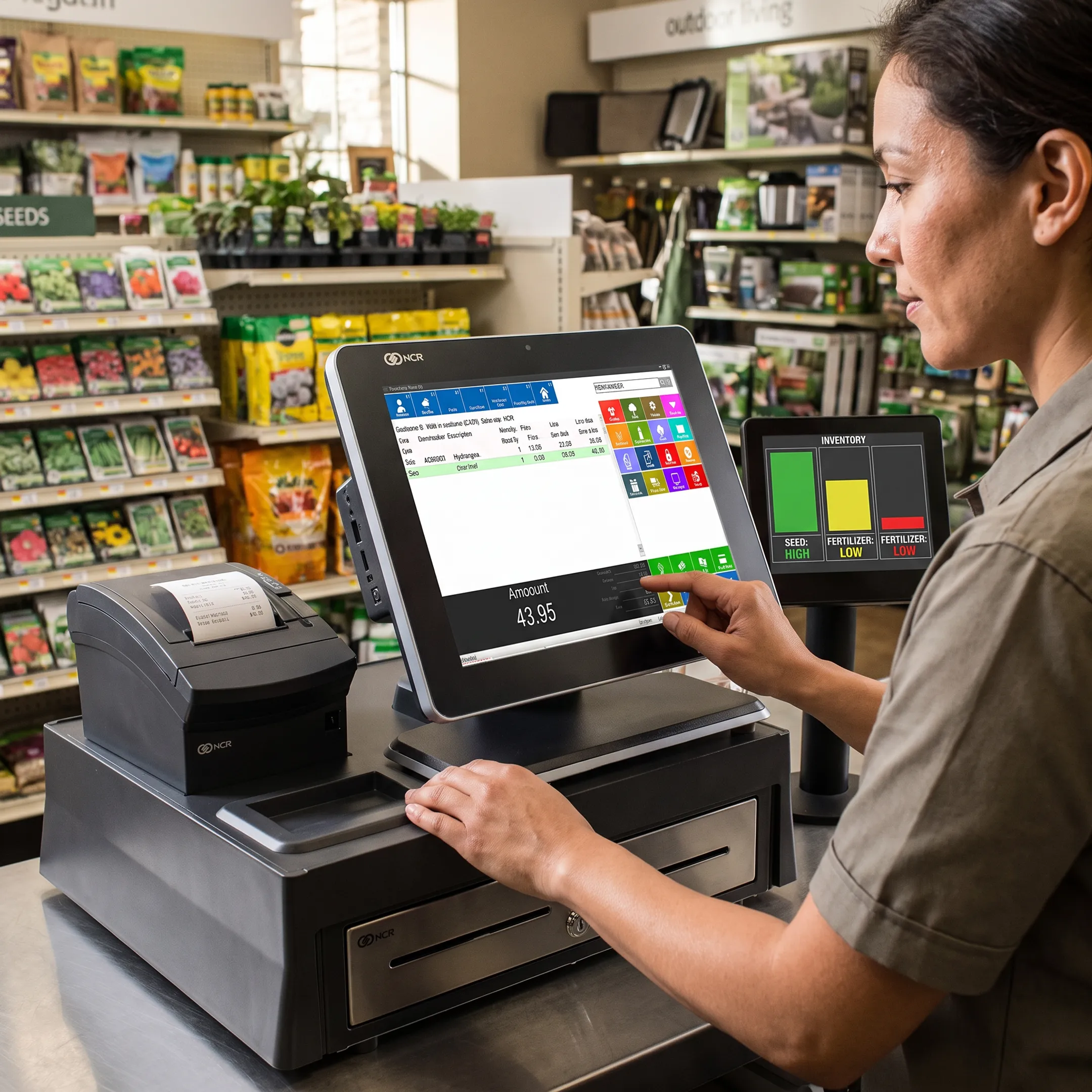 Retail associate using POS software at a specialty store checkout