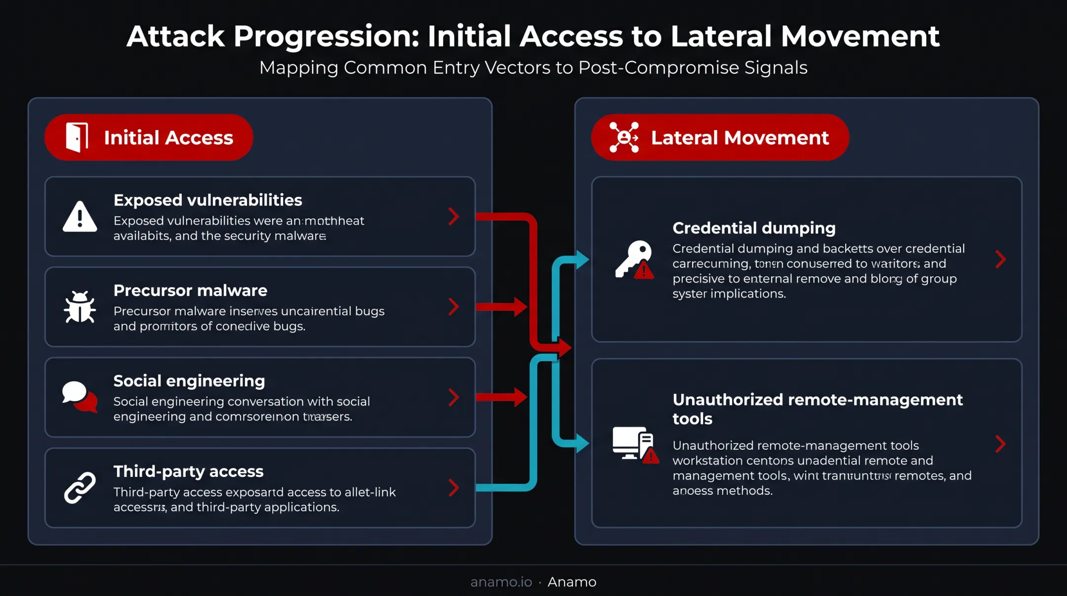 Endpoint initial access paths and lateral movement indicators diagram