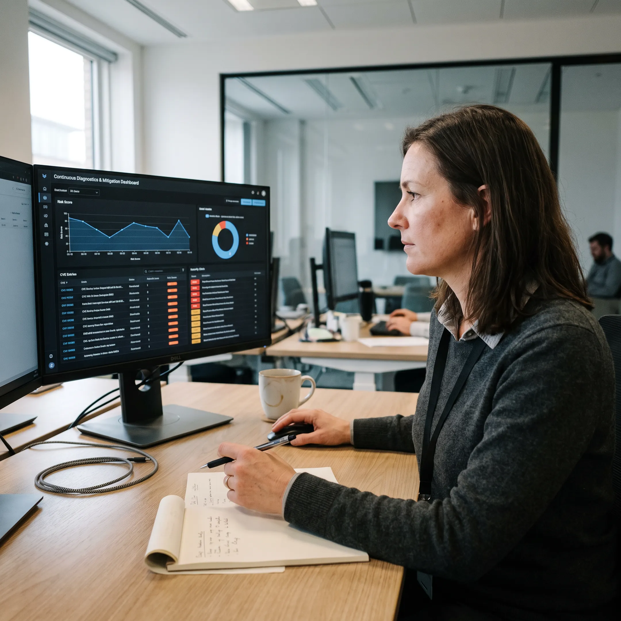 Cybersecurity professional reviewing endpoint and server monitoring data