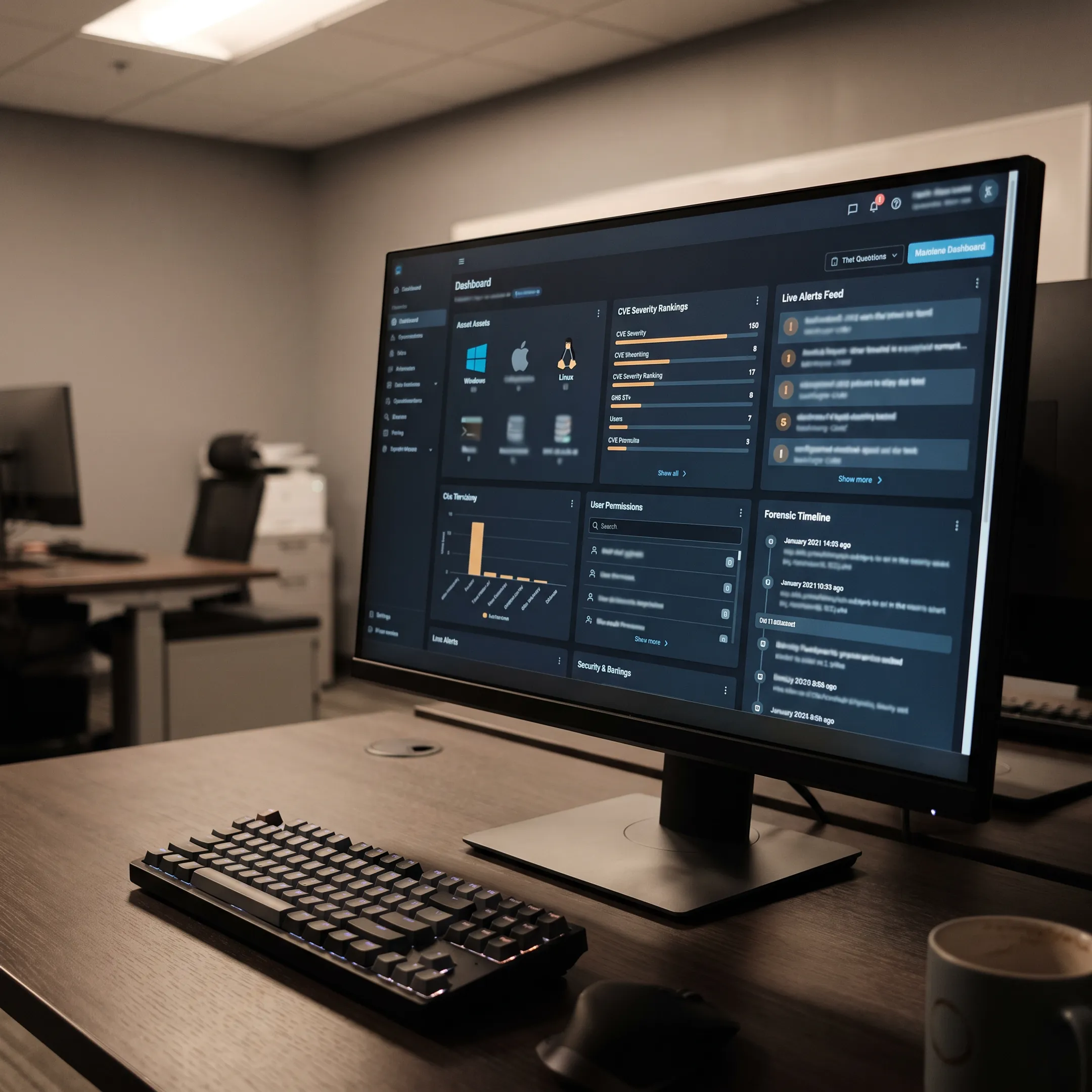 Unified endpoint protection dashboard showing Windows and Linux security data