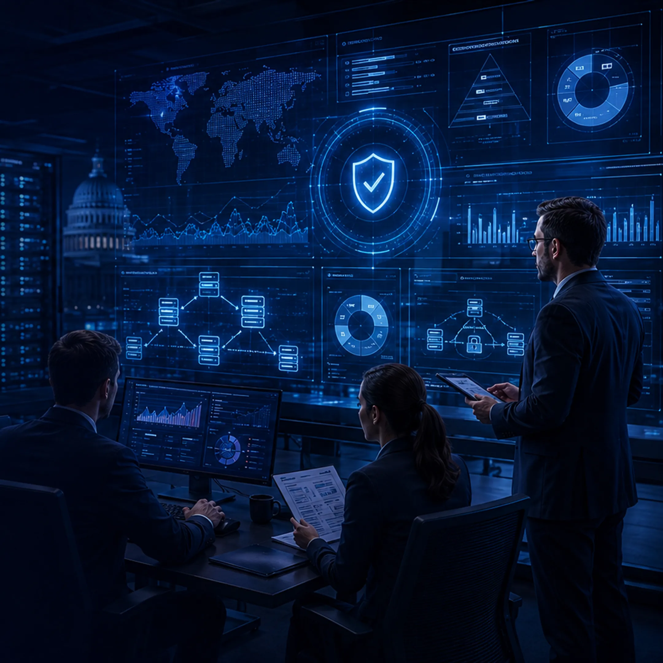 Cybersecurity dashboard monitoring government contractor assets and vulnerabilities