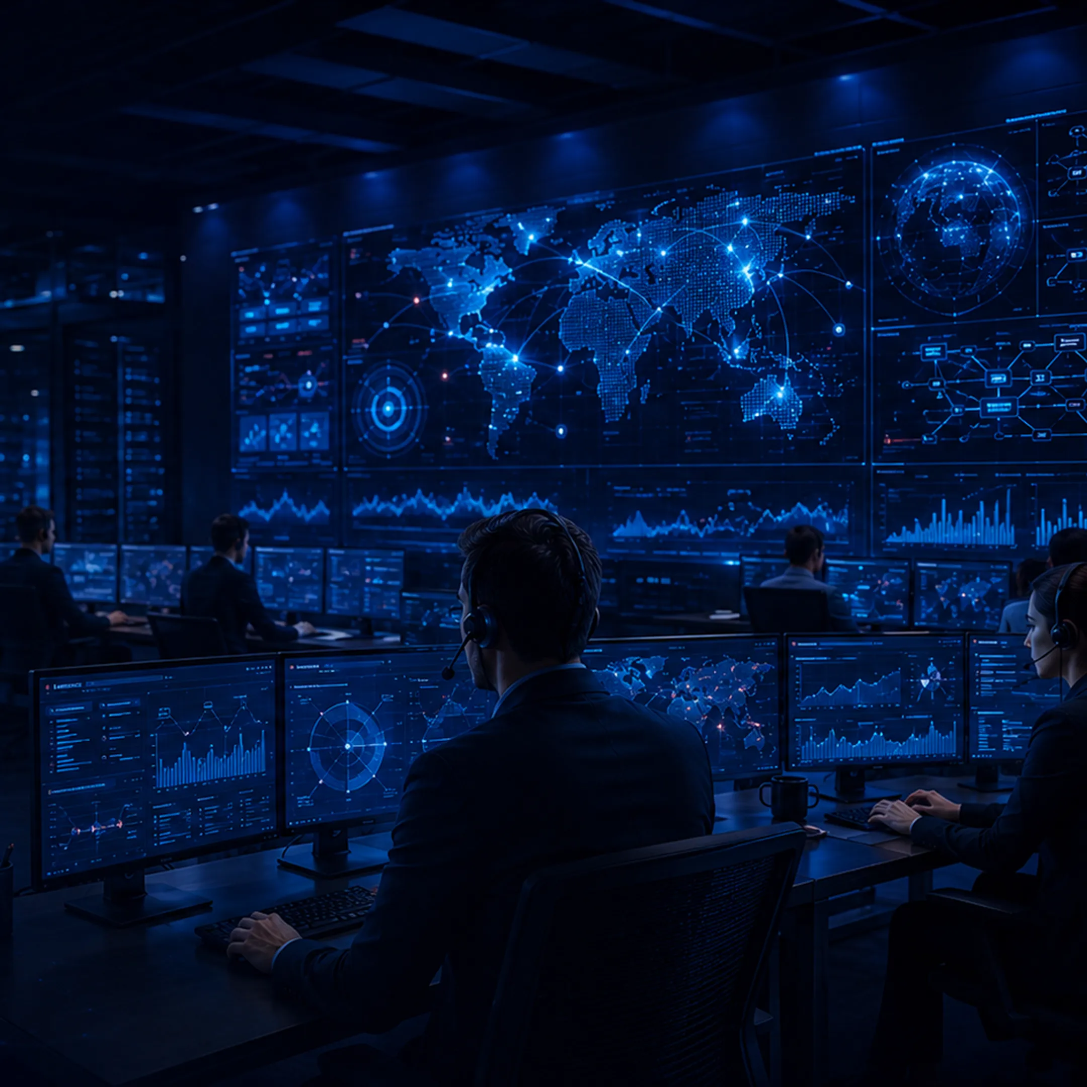 Cyber security dashboard monitoring endpoints, servers, vulnerabilities, and IT assets