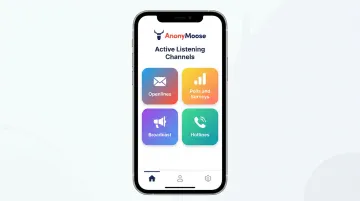 AnonyMoose mobile app interface showing four active listening channel options