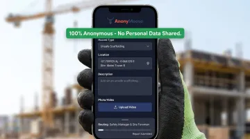 AnonyMoose anonymous hazard reporting mobile app interface on construction site