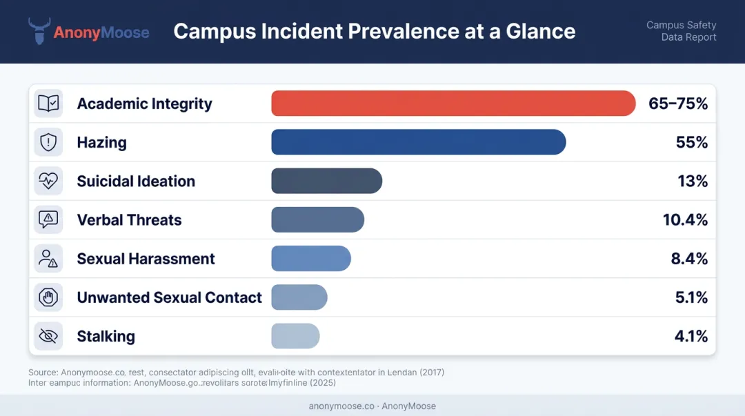 University campus incident types prevalence data comparison chart infographic