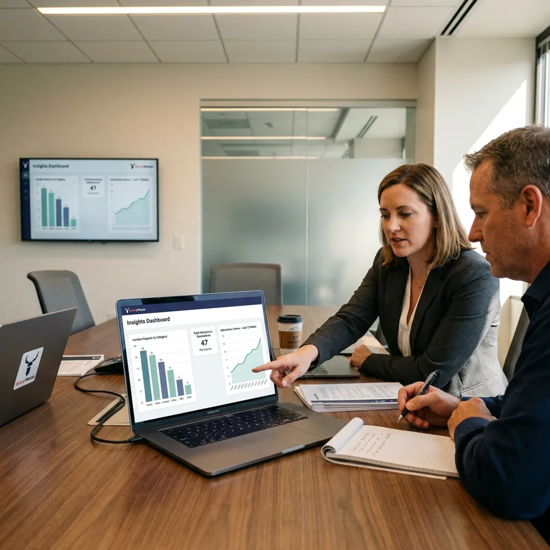 HR team reviewing anonymous workplace reports