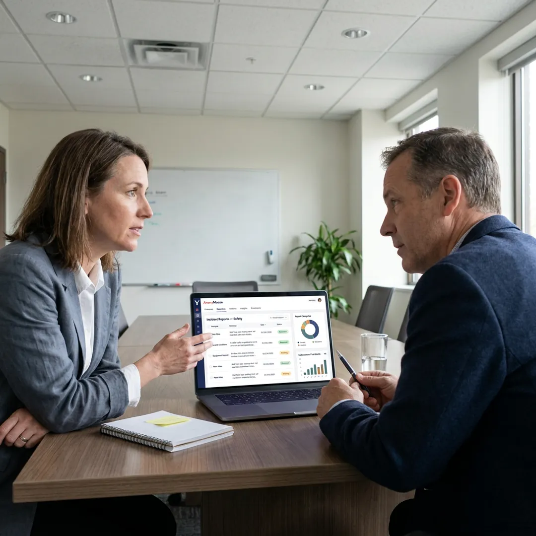 HR team reviewing anonymous workplace safety reports
