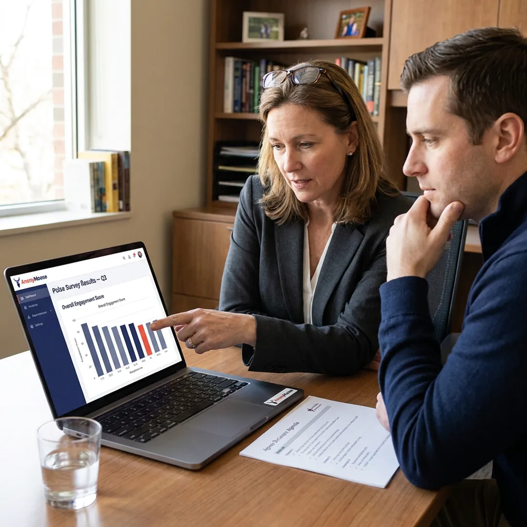 Campus leaders reviewing anonymous survey insights