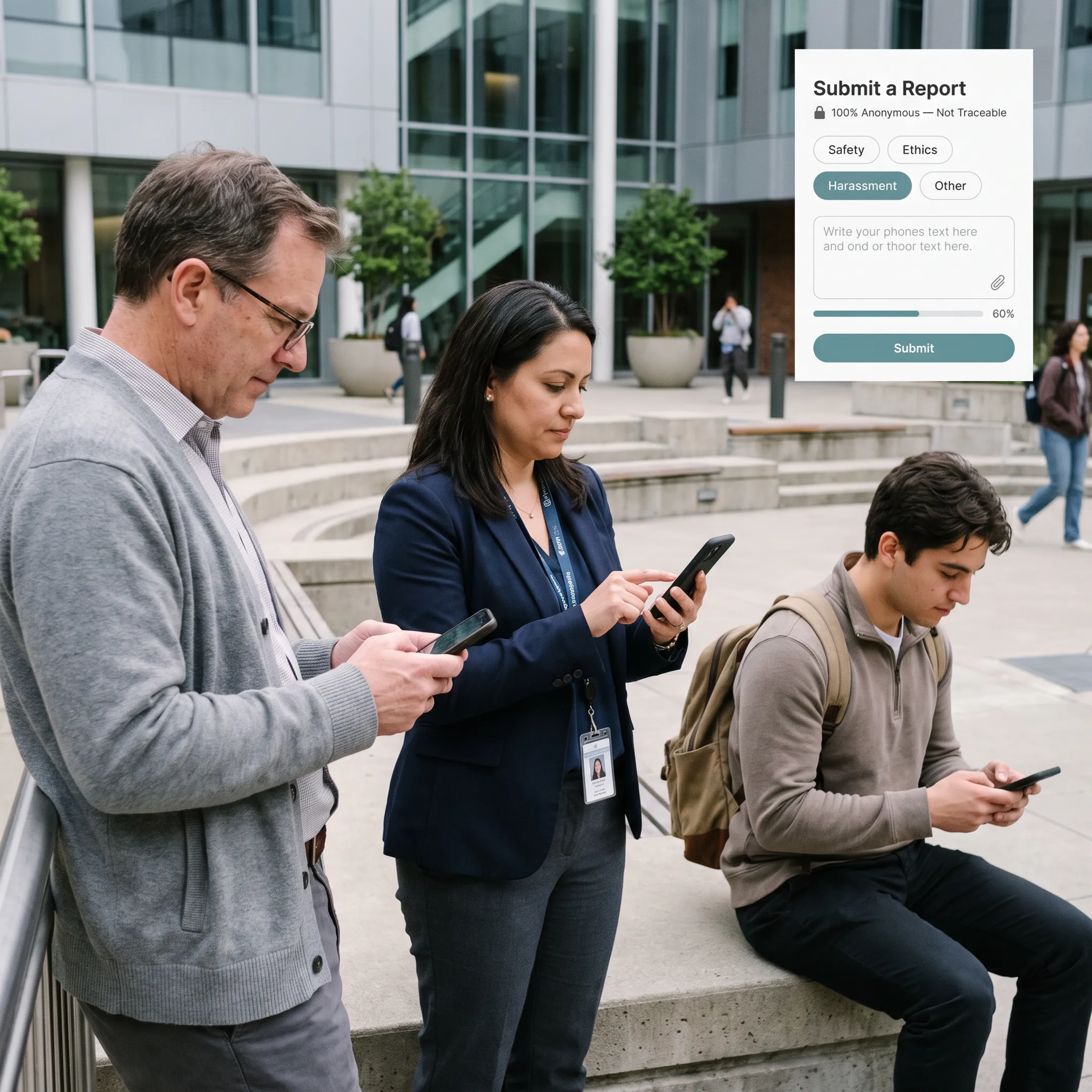 University community using a secure anonymous reporting platform on mobile devices