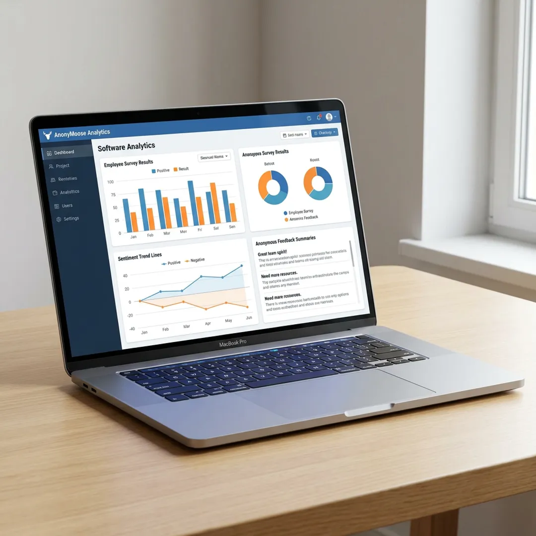 Workplace survey analytics dashboard on laptop