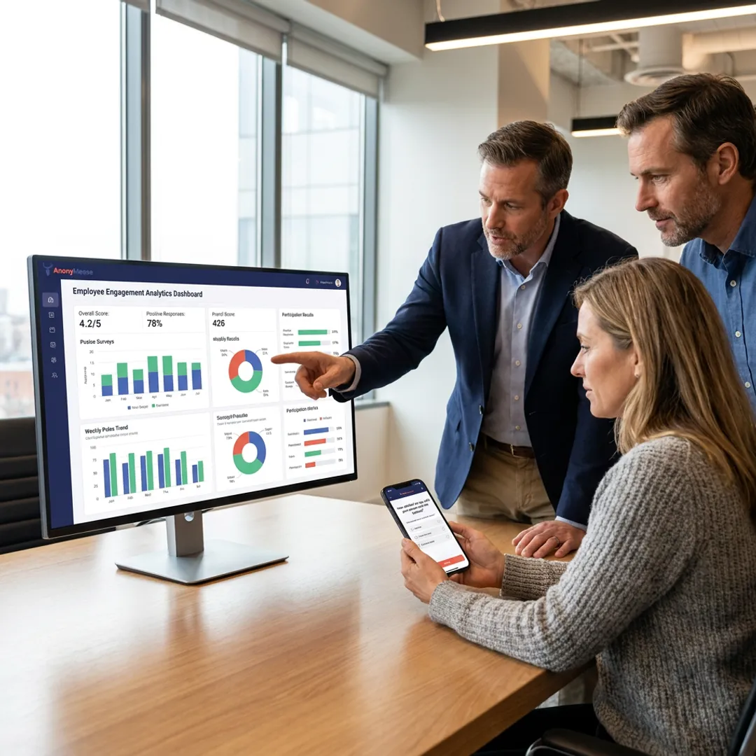 Leadership team reviewing workforce engagement analytics