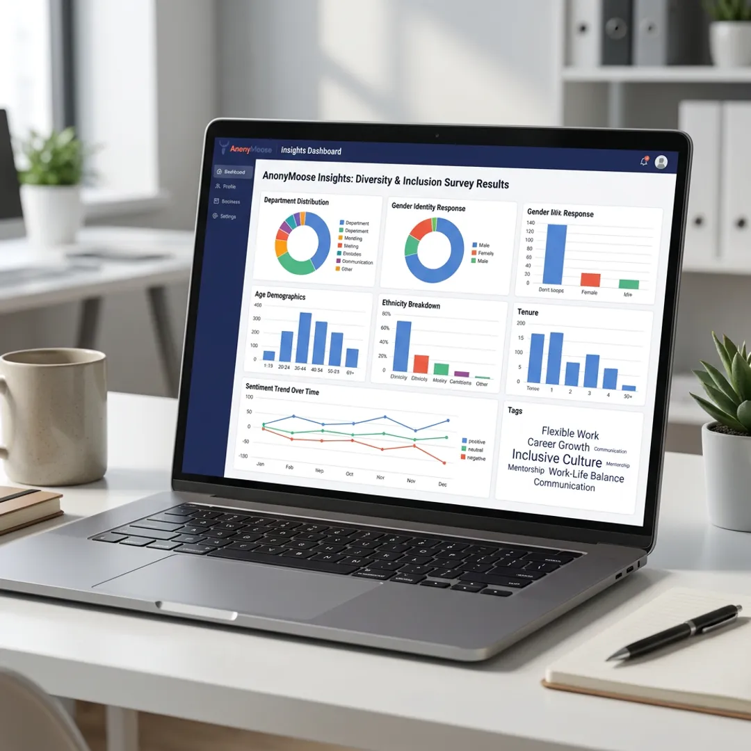 DEI survey analytics dashboard with anonymous feedback results