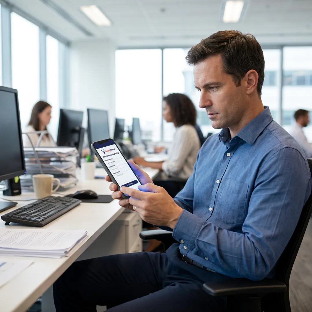 Employee filing an anonymous workplace complaint on a mobile app
