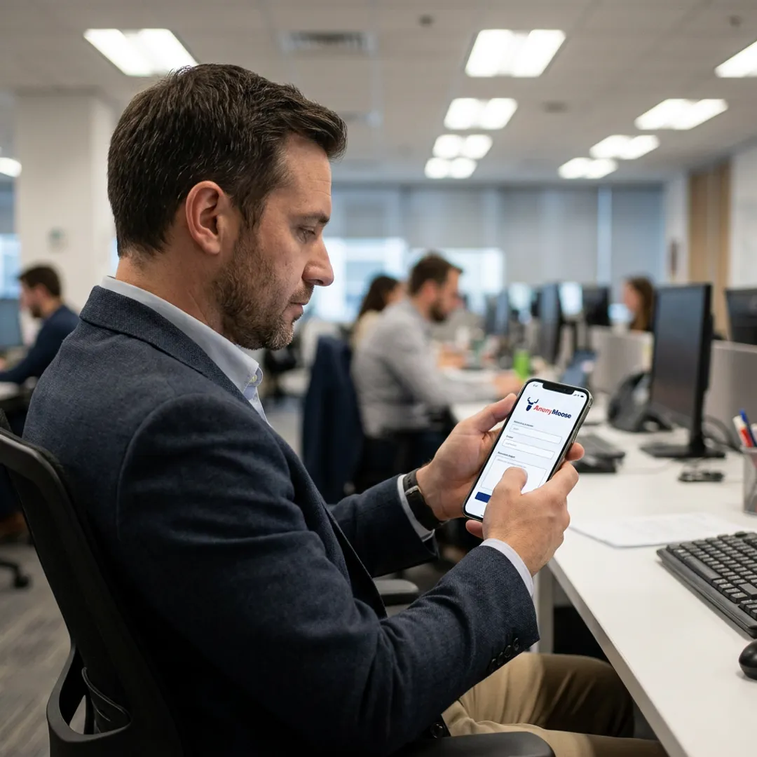 Employee using a mobile app to report workplace harassment anonymously