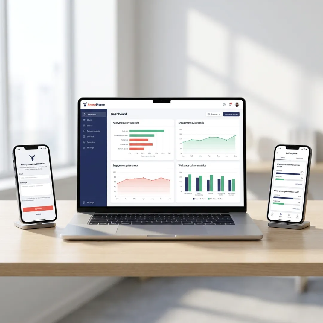 Anonymous employee feedback platform on laptop and phone