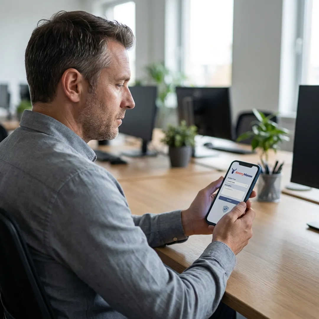 Employee reporting workplace abuse anonymously on a mobile app