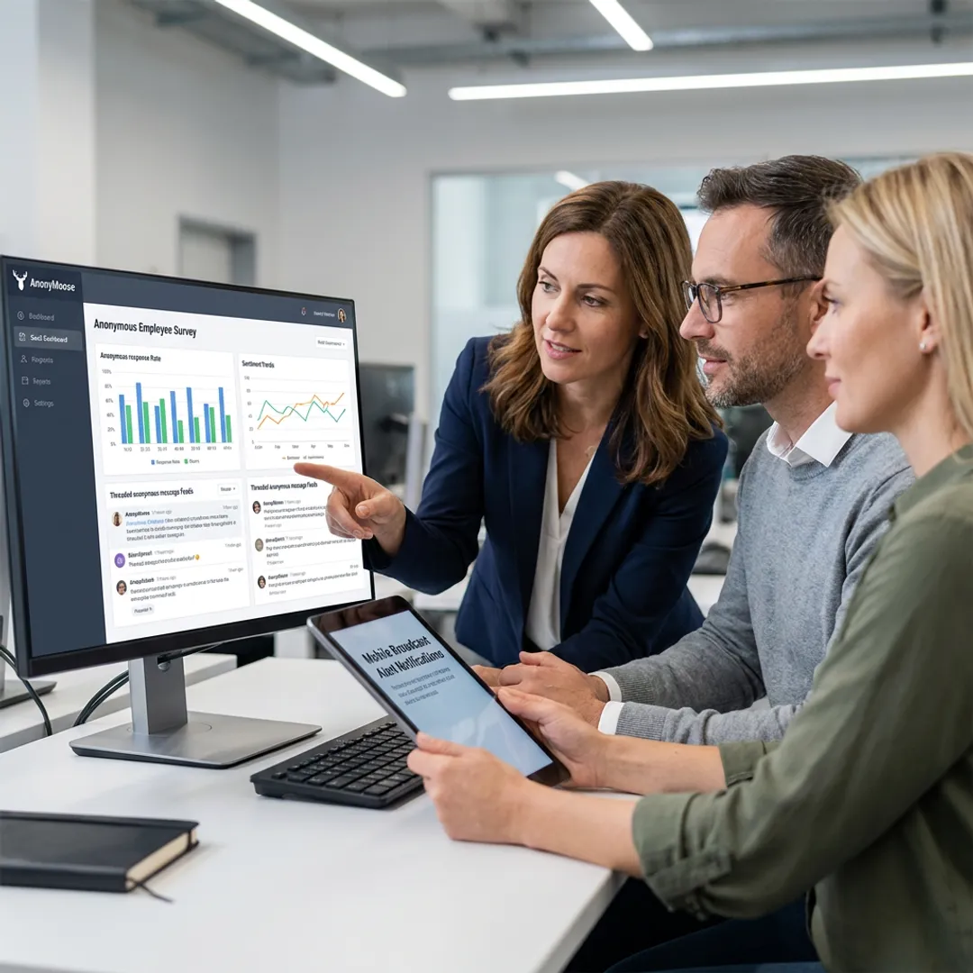 HR team reviewing anonymous employee survey insights