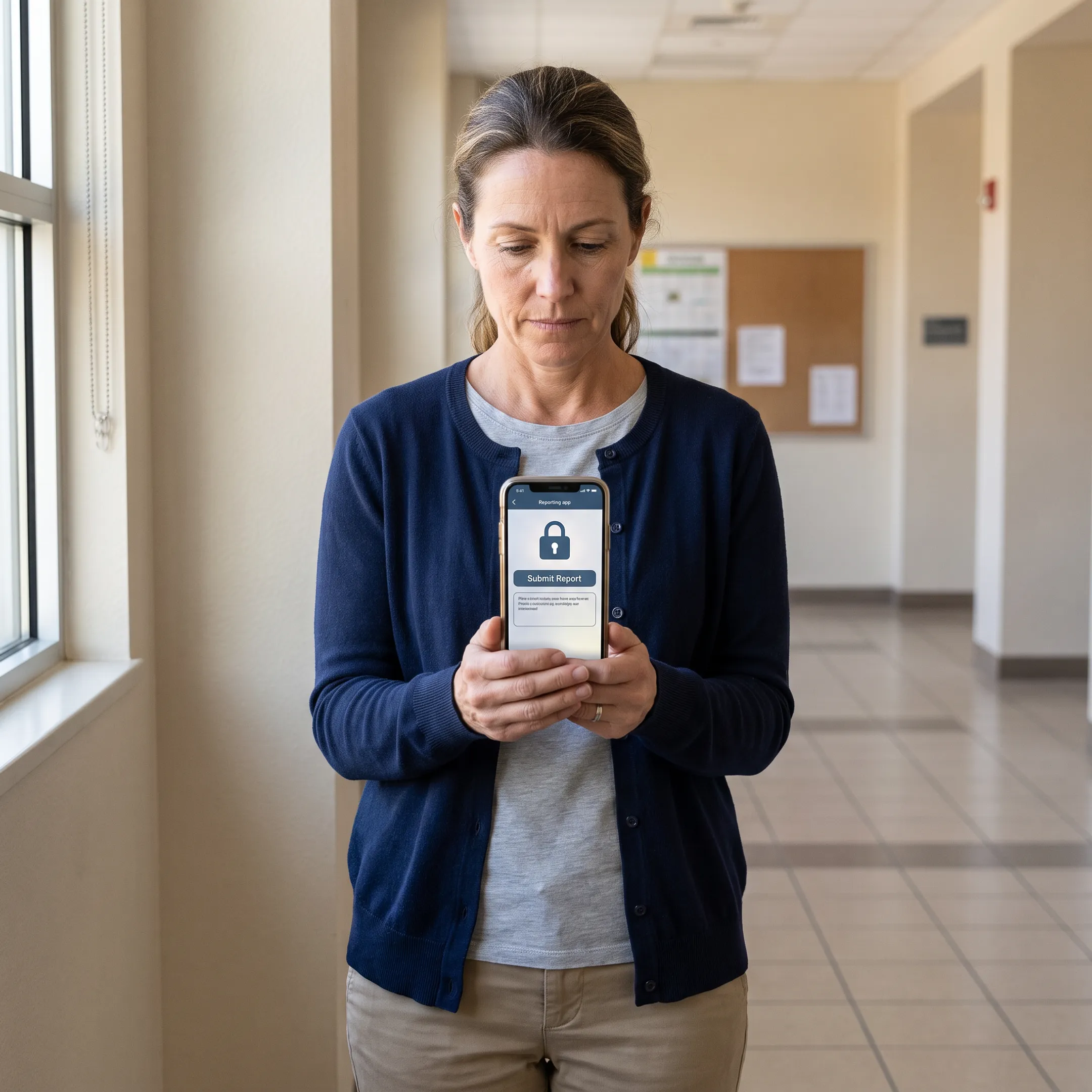 School community member using a mobile anonymous reporting app
