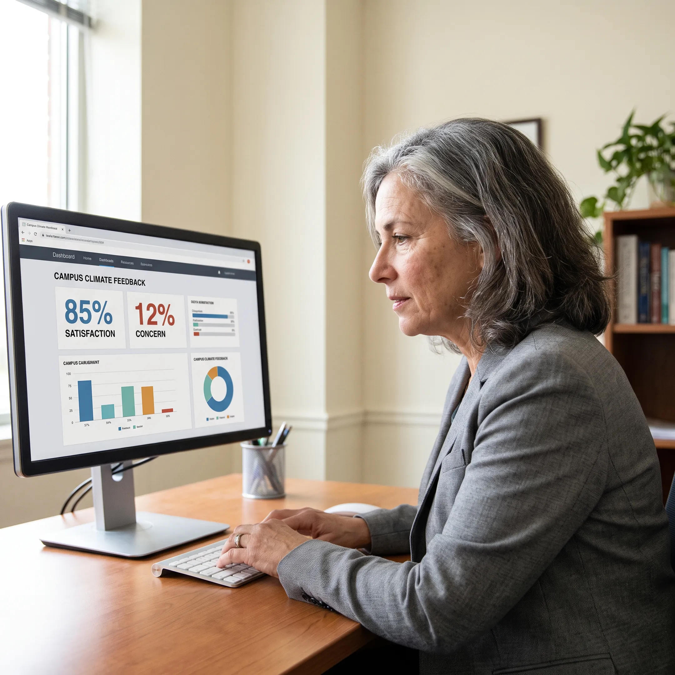 Administrator analyzing anonymous campus survey insights