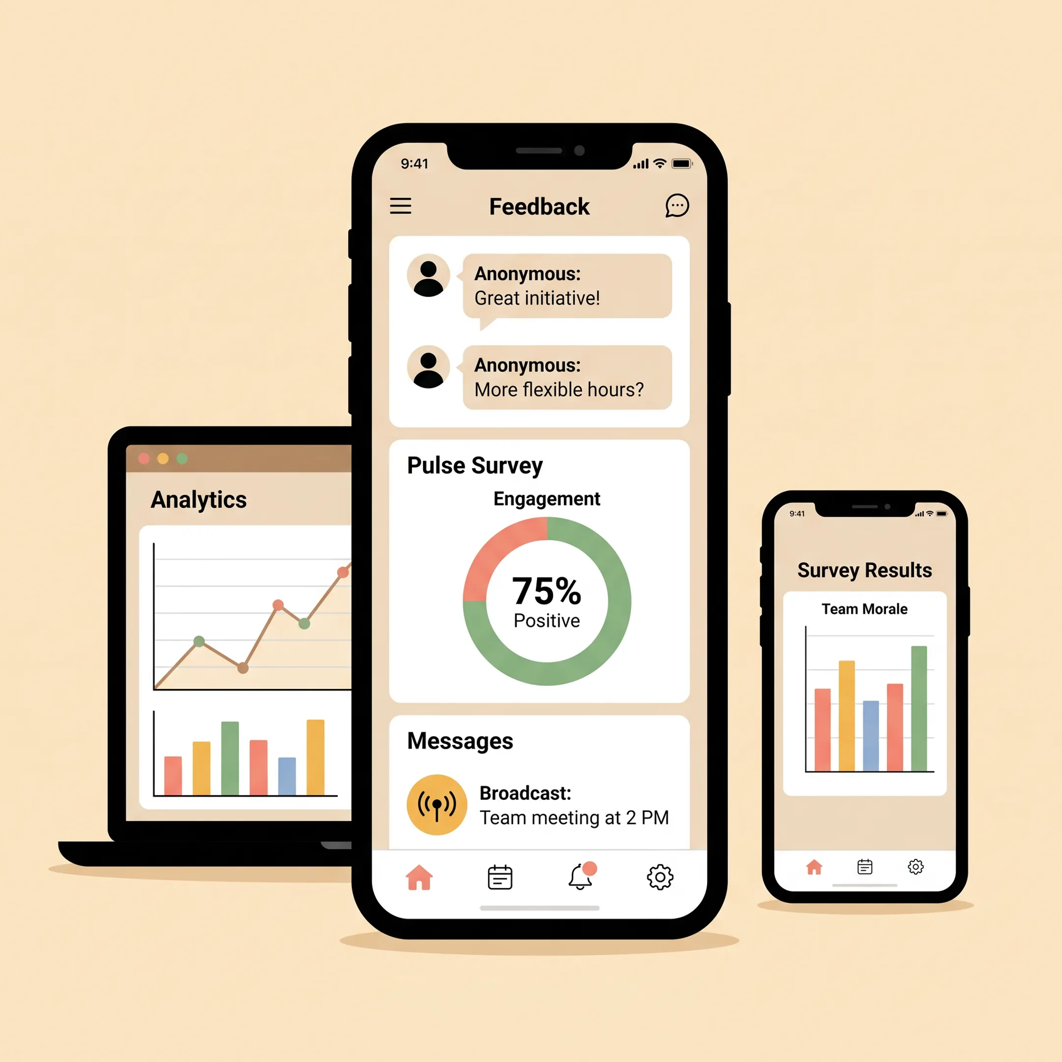 Employee engagement software comparison dashboard showing surveys, feedback, analytics, and communication tools
