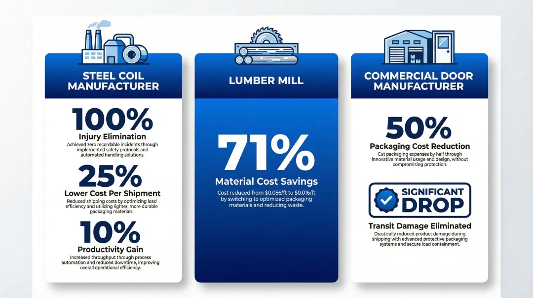 Total cost of ownership case study results comparing steel to polyester strapping across three industries