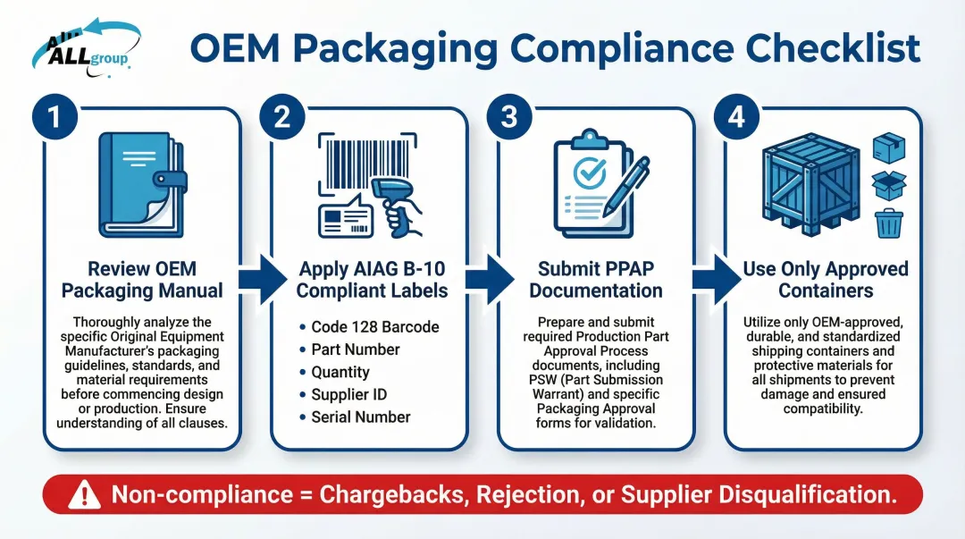 Automotive OEM compliance process AIAG labeling PPAP submission and packaging approval steps