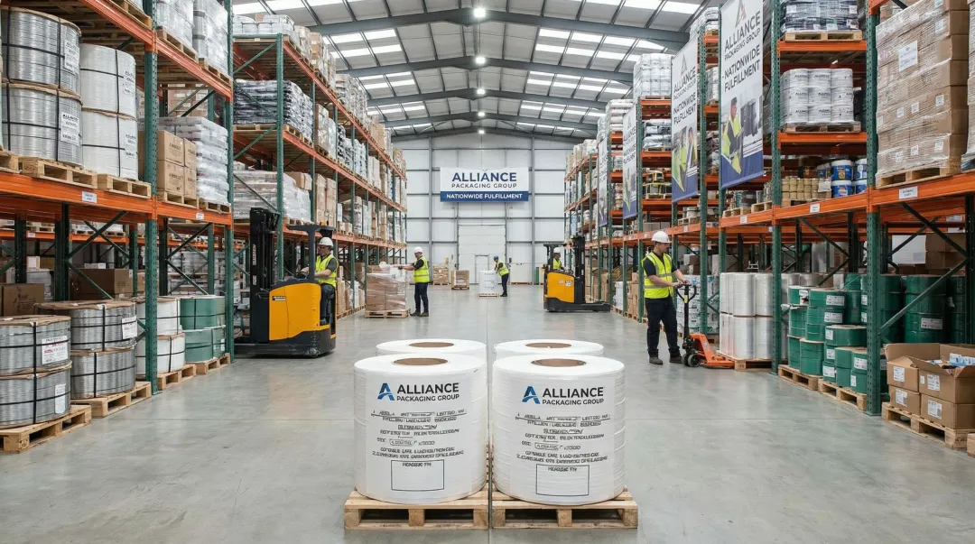 Alliance Packaging Group warehouse facility showing nationwide PET strapping inventory stock