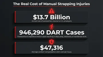 Annual workplace overexertion injury costs and workers compensation statistics infographic